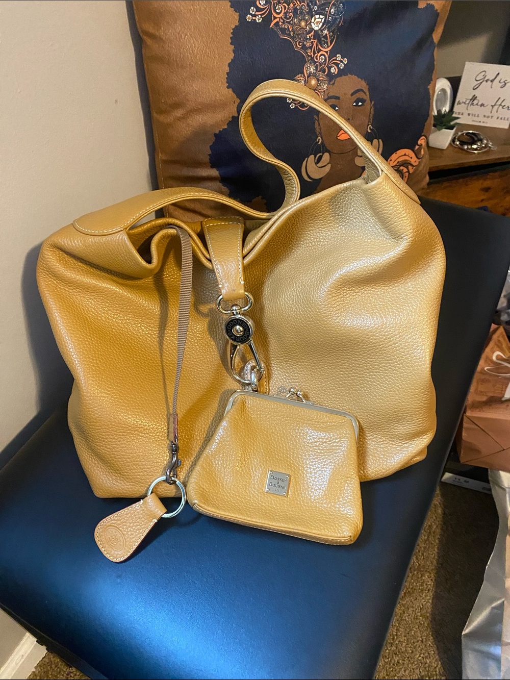 Dooney & Bourke Mustard Yellow Pebbled Leather Shoulder Hobo with Coin Pouch